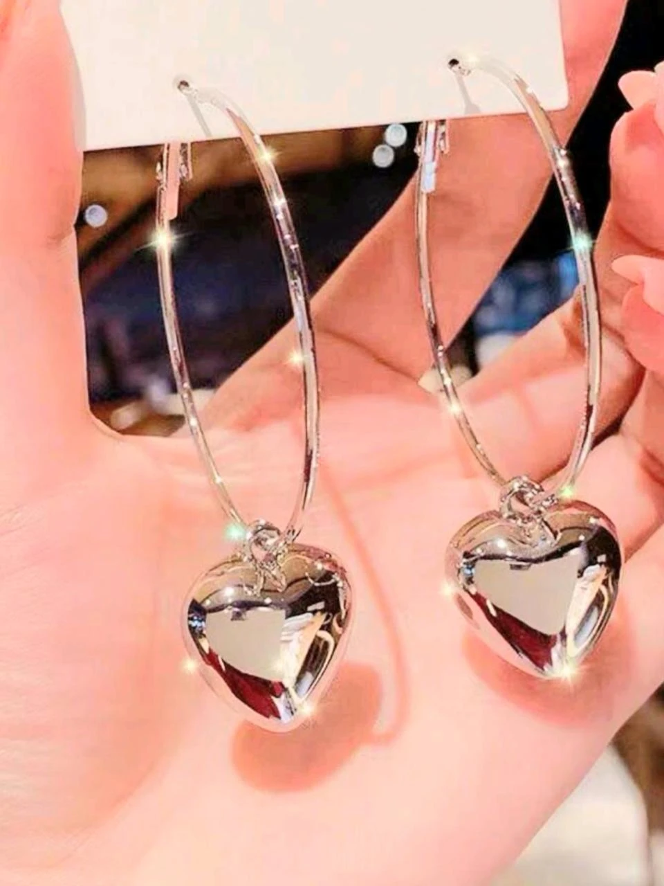 Boucles d'oreilles créoles forme pendentif forme cœur argenté acier inoxydable n